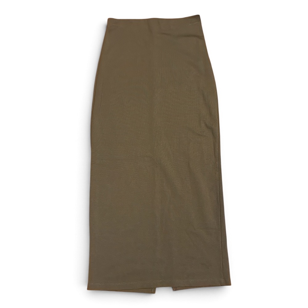 Free People Olive Green High Waisted Ponte Midi Skirt Back Slit Small